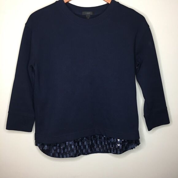 J. Crew XS Sequin Trim sweatshirt Navy boxy layer - Picture 1 of 7